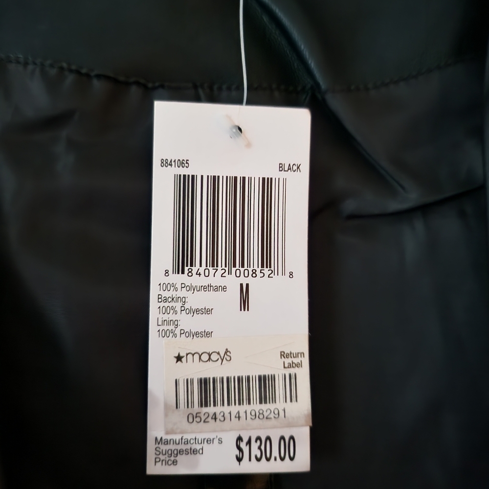 Black faux leather fringed jacket size medium. - Picture 3 of 6